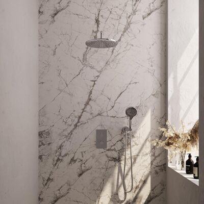 Brauer Chrome Carving Thermostatische Regendoucheset Inbouw - Hoofddouche 30 cm - Gebogen Wandarm - 3 Weg - Handdouche 3 Standen - Doucheslang - Wandaansluitbocht - Chroom Brauer Chrome Carving Thermostatische Regendoucheset Inbouw - Hoofddouche 30 cm - Gebogen Wandarm - 3 Weg - Handdouche 3 Standen - Doucheslang - Wandaansluitbocht - Chroom