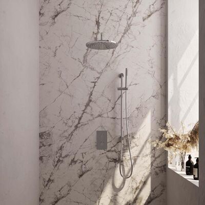 Brauer Chrome Carving Thermostatische Regendoucheset Inbouw - Hoofddouche 30 cm - Gebogen Wandarm - 3 Weg - Handdouche Staaf - Doucheslang - Geintegreerde Glijstang - Chroom Brauer Chrome Carving Thermostatische Regendoucheset Inbouw - Hoofddouche 30 cm - Gebogen Wandarm - 3 Weg - Handdouche Staaf - Doucheslang - Geintegreerde Glijstang - Chroom