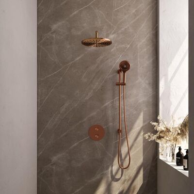 Brauer Copper Carving Thermostatische Regendoucheset Inbouw - Hoofddouche 30 cm - Gebogen Wandarm - 3 Weg - Handdouche Rond 3 Standen - Doucheslang - Geintegreerde Glijstang Brauer Copper Carving Thermostatische Regendoucheset Inbouw - Hoofddouche 30 cm - Gebogen Wandarm - 3 Weg - Handdouche Rond 3 Standen - Doucheslang - Geintegreerde Glijstang