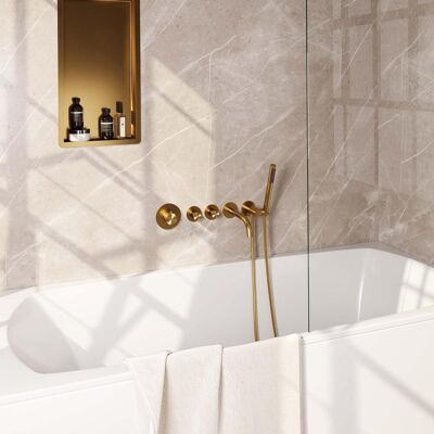 Brauer Gold Carving Thermostatische Inbouw Badkraan Uitloop - Staaf - Doucheslang - Wandaansluitbocht - Handdouche - Goud Geborsteld Pvd Brauer Gold Carving Thermostatische Inbouw Badkraan Uitloop - Staaf - Doucheslang - Wandaansluitbocht - Handdouche - Goud Geborsteld Pvd