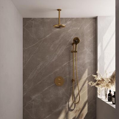 Brauer Gold Carving Thermostatische Regendoucheset Inbouw - Hoofddouche 20 cm - 3 Weg - Handdouche Rond 3 Standen - Doucheslang - Geintegreerde Glijstang - Geborsteld Goud Brauer Gold Carving Thermostatische Regendoucheset Inbouw - Hoofddouche 20 cm - 3 Weg - Handdouche Rond 3 Standen - Doucheslang - Geintegreerde Glijstang - Geborsteld Goud