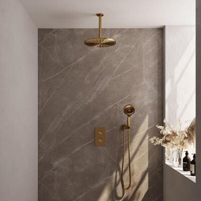 Brauer Gold Carving Thermostatische Regendoucheset Inbouw - Hoofddouche 30 cm - 3 Weg - Handdouche 3 Standen - Doucheslang - Wandaansluitbocht - Geborsteld Goud Brauer Gold Carving Thermostatische Regendoucheset Inbouw - Hoofddouche 30 cm - 3 Weg - Handdouche 3 Standen - Doucheslang - Wandaansluitbocht - Geborsteld Goud