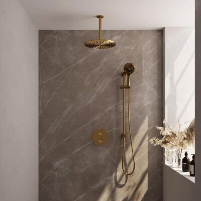 Brauer Gold Carving Thermostatische Regendoucheset Inbouw - Hoofddouche 30 cm - 3 Weg - Handdouche Rond 3 Standen - Doucheslang - Geintegreerde Glijstang - Geborsteld Goud Brauer Gold Carving Thermostatische Regendoucheset Inbouw - Hoofddouche 30 cm - 3 Weg - Handdouche Rond 3 Standen - Doucheslang - Geintegreerde Glijstang - Geborsteld Goud