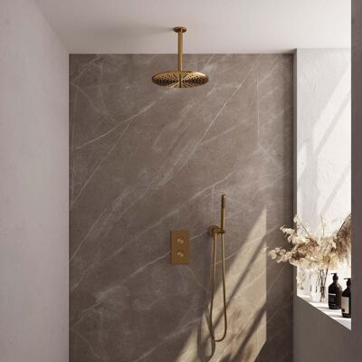 Brauer Gold Carving Thermostatische Regendoucheset Inbouw - Hoofddouche 30 cm - 3 Weg - Handdouche Staaf - Doucheslang - Wandaansluitbocht - Geborsteld Goud Brauer Gold Carving Thermostatische Regendoucheset Inbouw - Hoofddouche 30 cm - 3 Weg - Handdouche Staaf - Doucheslang - Wandaansluitbocht - Geborsteld Goud