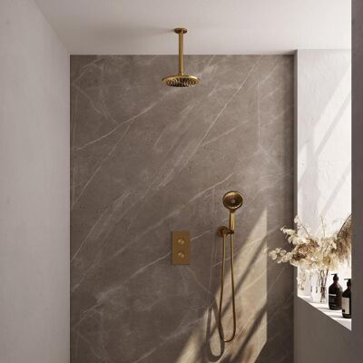 Brauer Gold Edition Thermostatische Regendoucheset Inbouw - Hoofddouche 20 cm - 3 Weg - Handdouche 3 Standen - Doucheslang - Wandaansluitbocht - Geborsteld Goud Brauer Gold Edition Thermostatische Regendoucheset Inbouw - Hoofddouche 20 cm - 3 Weg - Handdouche 3 Standen - Doucheslang - Wandaansluitbocht - Geborsteld Goud