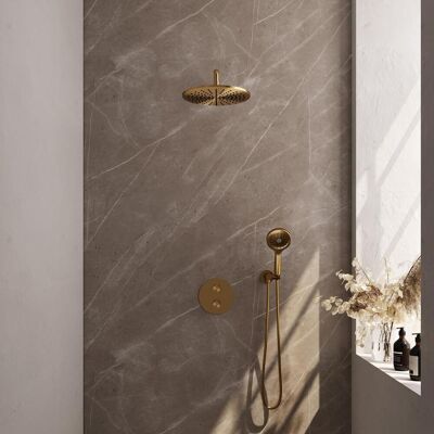 Brauer Gold Edition Thermostatische Regendoucheset Inbouw - Hoofddouche 30 cm - Gebogen Wandarm - 3 Weg - Handdouche Rond 3 Standen - Doucheslang - Wandaansluitbocht - Geborsteld Goud Brauer Gold Edition Thermostatische Regendoucheset Inbouw - Hoofddouche 30 cm - Gebogen Wandarm - 3 Weg - Handdouche Rond 3 Standen - Doucheslang - Wandaansluitbocht - Geborsteld Goud