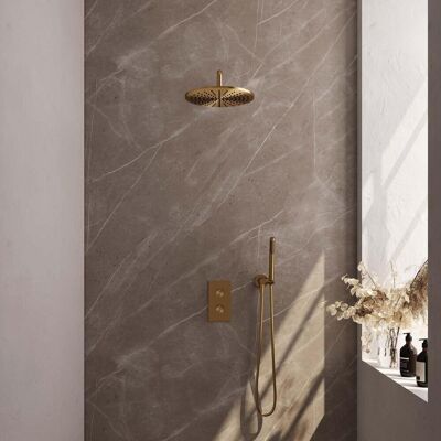 Brauer Gold Edition Thermostatische Regendoucheset Inbouw - Hoofddouche 30 cm - Gebogen Wandarm - 3 Weg - Handdouche Staaf - Doucheslang - Wandaansluitbocht - Geborsteld Goud Brauer Gold Edition Thermostatische Regendoucheset Inbouw - Hoofddouche 30 cm - Gebogen Wandarm - 3 Weg - Handdouche Staaf - Doucheslang - Wandaansluitbocht - Geborsteld Goud