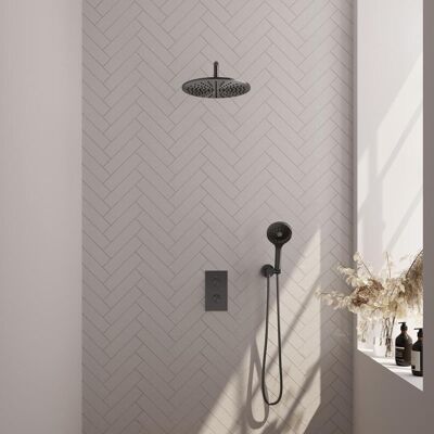 Brauer Gunmetal Carving Thermostatische Regendoucheset Inbouw - Hoofddouche 30 cm - Gebogen Wandarm - 3 Weg - Handdouche 3 Standen - Doucheslang - Wandaansluitbocht - Gunmetal Brauer Gunmetal Carving Thermostatische Regendoucheset Inbouw - Hoofddouche 30 cm - Gebogen Wandarm - 3 Weg - Handdouche 3 Standen - Doucheslang - Wandaansluitbocht - Gunmetal