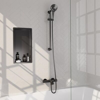 Brauer Gunmetal Edition Opbouw Baddouche Thermostaatkraan - 3 stand - Doucheslang - Glijstang - Handdouche - Gunmetal Geborsteld Pvd Brauer Gunmetal Edition Opbouw Baddouche Thermostaatkraan - 3 stand - Doucheslang - Glijstang - Handdouche - Gunmetal Geborsteld Pvd