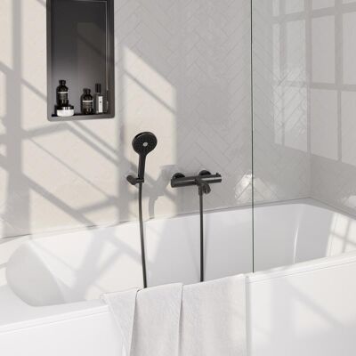 Brauer Gunmetal Edition Opbouw Baddouche Thermostaatkraan - Wandhouder - 3 stand - Doucheslang - Handdouche - Gunmetal Geborsteld Pvd Brauer Gunmetal Edition Opbouw Baddouche Thermostaatkraan - Wandhouder - 3 stand - Doucheslang - Handdouche - Gunmetal Geborsteld Pvd