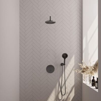 Brauer Gunmetal Edition Thermostatische Regendoucheset Inbouw - Hoofddouche 20 cm - Gebogen Wandarm - 3 Weg - Handdouche Rond 3 Standen - Doucheslang - Wandaansluitbocht - Gunmetal Brauer Gunmetal Edition Thermostatische Regendoucheset Inbouw - Hoofddouche 20 cm - Gebogen Wandarm - 3 Weg - Handdouche Rond 3 Standen - Doucheslang - Wandaansluitbocht - Gunmetal