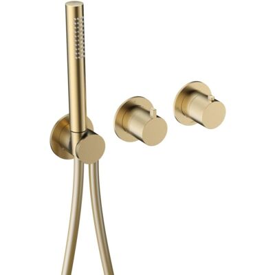 Hotbath Ace - Afbouwdeel voor Inbouw Thermostaat - 2-Weg Stop-Omstel - met Handdouche - met Doucheslang - Geborsteld Messing Pvd Hotbath Ace - Afbouwdeel voor Inbouw Thermostaat - 2-Weg Stop-Omstel - met Handdouche - met Doucheslang - Geborsteld Messing Pvd