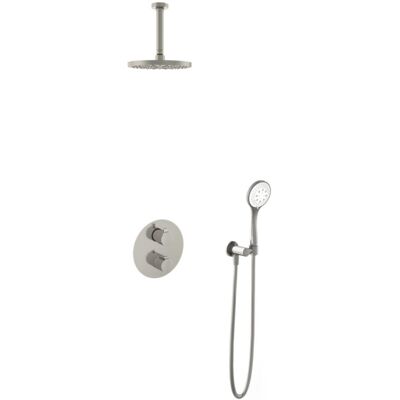 Hotbath Buddy - Inbouw Regendoucheset - Thermostatisch - Plafondbuis 15 cm - Hoofddouche 200 mm - Ronde Handdouche 3 Standen - met 2-Weg Stop-Omstel - Waterbesparend - V02 Hotbath Buddy - Inbouw Regendoucheset - Thermostatisch - Plafondbuis 15 cm - Hoofddouche 200 mm - Ronde Handdouche 3 Standen - met 2-Weg Stop-Omstel - Waterbesparend - V02