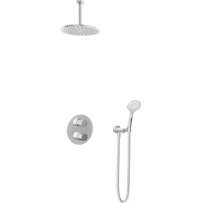 Hotbath Buddy - Inbouw Regendoucheset - Thermostatisch - Plafondbuis 15 cm - Hoofddouche 250 mm - Ronde Handdouche 3 Standen - met 2-Weg Stop-Omstel - Waterbesparend - V01 Hotbath Buddy - Inbouw Regendoucheset - Thermostatisch - Plafondbuis 15 cm - Hoofddouche 250 mm - Ronde Handdouche 3 Standen - met 2-Weg Stop-Omstel - Waterbesparend - V01