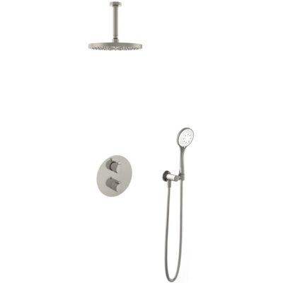 Hotbath Buddy - Inbouw Regendoucheset - Thermostatisch - Plafondbuis 15 cm - Hoofddouche 250 mm - Ronde Handdouche 3 Standen - met 2-Weg Stop-Omstel - Waterbesparend - V02 Hotbath Buddy - Inbouw Regendoucheset - Thermostatisch - Plafondbuis 15 cm - Hoofddouche 250 mm - Ronde Handdouche 3 Standen - met 2-Weg Stop-Omstel - Waterbesparend - V02