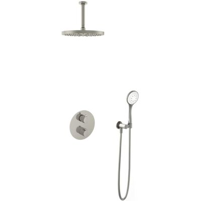 Hotbath Buddy - Inbouw Regendoucheset - Thermostatisch - Plafondbuis 15 cm - Hoofddouche 300 mm - Ronde Handdouche 3 Standen - met 2-Weg Stop-Omstel - Waterbesparend - V02 Hotbath Buddy - Inbouw Regendoucheset - Thermostatisch - Plafondbuis 15 cm - Hoofddouche 300 mm - Ronde Handdouche 3 Standen - met 2-Weg Stop-Omstel - Waterbesparend - V02