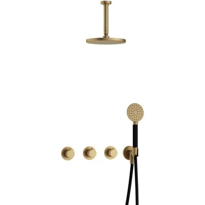 Hotbath Cobber - CB7067 - Inbouw Regendoucheset - Geborsteld Messing - 2 Stopkranen - Thermostatisch - Plafondbuis 15 cm - Hoofddouche 200 mm - Ronde Handdouche 3 Standen - Waterbesparend Hotbath Cobber - CB7067 - Inbouw Regendoucheset - Geborsteld Messing - 2 Stopkranen - Thermostatisch - Plafondbuis 15 cm - Hoofddouche 200 mm - Ronde Handdouche 3 Standen - Waterbesparend