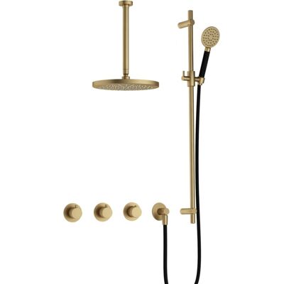 Hotbath Cobber - CB7067 - Inbouw Regendoucheset - Geborsteld Messing - 2 Stopkranen - Thermostatisch - Plafondbuis 30 cm - Hoofddouche 200 mm - Ronde Handdouche 3 Standen - Glijstang 900 mm - Waterbesparend Hotbath Cobber - CB7067 - Inbouw Regendoucheset - Geborsteld Messing - 2 Stopkranen - Thermostatisch - Plafondbuis 30 cm - Hoofddouche 200 mm - Ronde Handdouche 3 Standen - Glijstang 900 mm - Waterbesparend