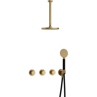 Hotbath Cobber - CB7067 - Inbouw Regendoucheset - Geborsteld Messing - 2 Stopkranen - Thermostatisch - Plafondbuis 30 cm - Hoofddouche 200 mm - Ronde Handdouche 3 Standen - Waterbesparend Hotbath Cobber - CB7067 - Inbouw Regendoucheset - Geborsteld Messing - 2 Stopkranen - Thermostatisch - Plafondbuis 30 cm - Hoofddouche 200 mm - Ronde Handdouche 3 Standen - Waterbesparend