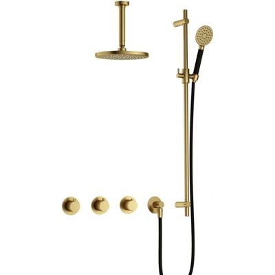 Hotbath Cobber - CB7067 - Inbouw Regendoucheset - Geborsteld Messing PVD - 2 Stopkranen - Thermostatisch - Plafondbuis 15 cm - Hoofddouche 200 mm - Ronde Handdouche 3 Standen - Glijstang 900 mm - Waterbesparend Hotbath Cobber - CB7067 - Inbouw Regendoucheset - Geborsteld Messing PVD - 2 Stopkranen - Thermostatisch - Plafondbuis 15 cm - Hoofddouche 200 mm - Ronde Handdouche 3 Standen - Glijstang 900 mm - Waterbesparend