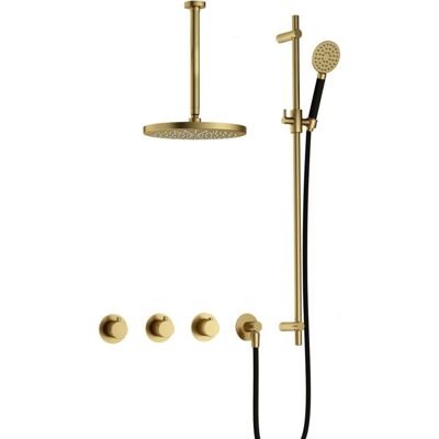 Hotbath Cobber - CB7067 - Inbouw Regendoucheset - Geborsteld Messing PVD - 2 Stopkranen - Thermostatisch - Plafondbuis 30 cm - Hoofddouche 200 mm - Ronde Handdouche 3 Standen - Glijstang 900 mm - Waterbesparend Hotbath Cobber - CB7067 - Inbouw Regendoucheset - Geborsteld Messing PVD - 2 Stopkranen - Thermostatisch - Plafondbuis 30 cm - Hoofddouche 200 mm - Ronde Handdouche 3 Standen - Glijstang 900 mm - Waterbesparend