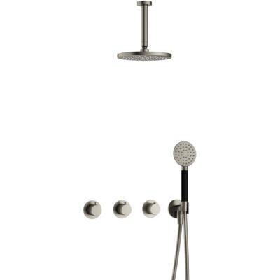 Hotbath Cobber - CB7067 - Inbouw Regendoucheset - Geborsteld Nikkel - 2 Stopkranen - Thermostatisch - Plafondbuis 15 cm - Hoofddouche 200 mm - Ronde Handdouche 3 Standen - Waterbesparend Hotbath Cobber - CB7067 - Inbouw Regendoucheset - Geborsteld Nikkel - 2 Stopkranen - Thermostatisch - Plafondbuis 15 cm - Hoofddouche 200 mm - Ronde Handdouche 3 Standen - Waterbesparend