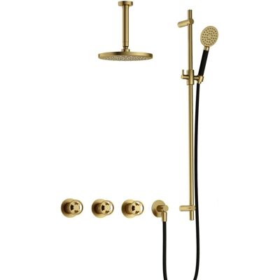 Hotbath Cobber - CW7067 - Inbouw Regendoucheset - Geborsteld Messing PVD - 2 Stopkranen - Thermostatisch - Plafondbuis 15 cm - Hoofddouche 200 mm - Ronde Handdouche 3 Standen - Glijstang 900 mm - Waterbesparend Hotbath Cobber - CW7067 - Inbouw Regendoucheset - Geborsteld Messing PVD - 2 Stopkranen - Thermostatisch - Plafondbuis 15 cm - Hoofddouche 200 mm - Ronde Handdouche 3 Standen - Glijstang 900 mm - Waterbesparend