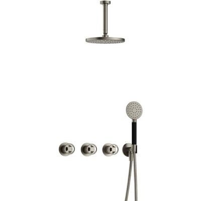 Hotbath Cobber - CW7067 - Inbouw Regendoucheset - Geborsteld Nikkel - 2 Stopkranen - Thermostatisch - Plafondbuis 15 cm - Hoofddouche 200 mm - Ronde Handdouche 3 Standen - Waterbesparend Hotbath Cobber - CW7067 - Inbouw Regendoucheset - Geborsteld Nikkel - 2 Stopkranen - Thermostatisch - Plafondbuis 15 cm - Hoofddouche 200 mm - Ronde Handdouche 3 Standen - Waterbesparend