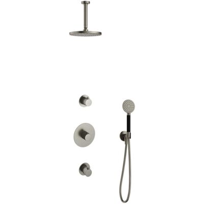 Hotbath Cobber - Inbouw Regendoucheset - Geborsteld Nikkel - 2 Stopkranen - Thermostatisch - Plafondbuis 15 cm - Hoofddouche 200 mm - Ronde Handdouche 3 Standen - Waterbesparend Hotbath Cobber - Inbouw Regendoucheset - Geborsteld Nikkel - 2 Stopkranen - Thermostatisch - Plafondbuis 15 cm - Hoofddouche 200 mm - Ronde Handdouche 3 Standen - Waterbesparend