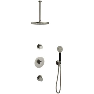 Hotbath Cobber - Inbouw Regendoucheset - Geborsteld Nikkel - 2 Stopkranen - Thermostatisch - Plafondbuis 30 cm - Hoofddouche 300 mm - Ronde Handdouche 3 Standen - Waterbesparend Hotbath Cobber - Inbouw Regendoucheset - Geborsteld Nikkel - 2 Stopkranen - Thermostatisch - Plafondbuis 30 cm - Hoofddouche 300 mm - Ronde Handdouche 3 Standen - Waterbesparend