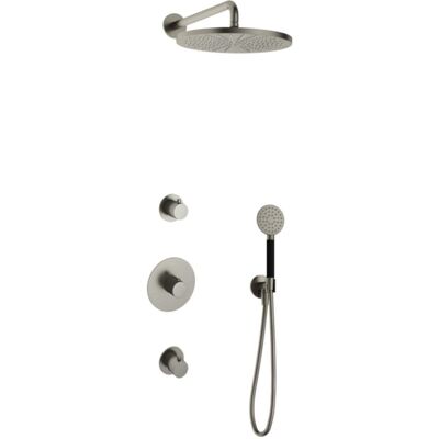 Hotbath Cobber - Inbouw Regendoucheset - Geborsteld Nikkel - 2 Stopkranen - Thermostatisch - Wandarm 38.5 cm - Hoofddouche 300 mm - Ronde Handdouche 3 Standen - Waterbesparend Hotbath Cobber - Inbouw Regendoucheset - Geborsteld Nikkel - 2 Stopkranen - Thermostatisch - Wandarm 38.5 cm - Hoofddouche 300 mm - Ronde Handdouche 3 Standen - Waterbesparend