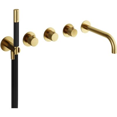 Hotbath Cobber X Afbouwdeel Badthermostaatmet Uitloop incl. Handdouche en Doucheslang - Geborsteld Messing PVD Hotbath Cobber X Afbouwdeel Badthermostaatmet Uitloop incl. Handdouche en Doucheslang - Geborsteld Messing PVD