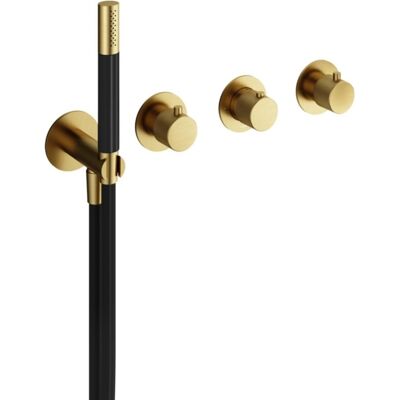 Hotbath Cobber X - Afbouwdeel voor Inbouw Bad/douche Thermostaat - 2 Stopkranen - met Handdouche - met Doucheslang - Geborsteld Messing Pvd Hotbath Cobber X - Afbouwdeel voor Inbouw Bad/douche Thermostaat - 2 Stopkranen - met Handdouche - met Doucheslang - Geborsteld Messing Pvd