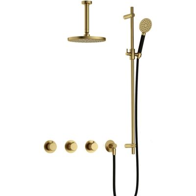 Hotbath Cobber X - CX7067 - Inbouw Regendoucheset - Geborsteld Messing PVD - 2 Stopkranen - Thermostatisch - Plafondbuis 15 cm - Hoofddouche 200 mm - Ronde Handdouche 3 Standen - Glijstang 900 mm - Waterbesparend Hotbath Cobber X - CX7067 - Inbouw Regendoucheset - Geborsteld Messing PVD - 2 Stopkranen - Thermostatisch - Plafondbuis 15 cm - Hoofddouche 200 mm - Ronde Handdouche 3 Standen - Glijstang 900 mm - Waterbesparend
