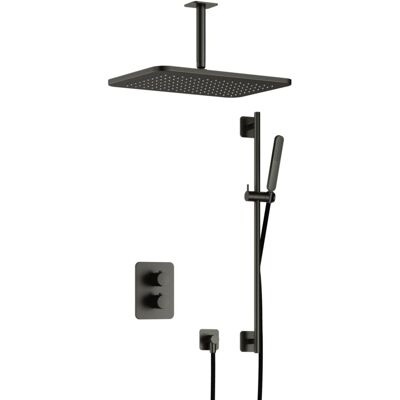 Hotbath Gal - GL106 - Inbouw Regendoucheset - Geborsteld Gunmetal PVD - Thermostatisch - Plafondbuis 15 cm - Hoofddouche 270x400 mm - Staafhanddouche - Glijstang 900 mm - met GL106 - met 2-Weg Stop-Omstel Hotbath Gal - GL106 - Inbouw Regendoucheset - Geborsteld Gunmetal PVD - Thermostatisch - Plafondbuis 15 cm - Hoofddouche 270x400 mm - Staafhanddouche - Glijstang 900 mm - met GL106 - met 2-Weg Stop-Omstel