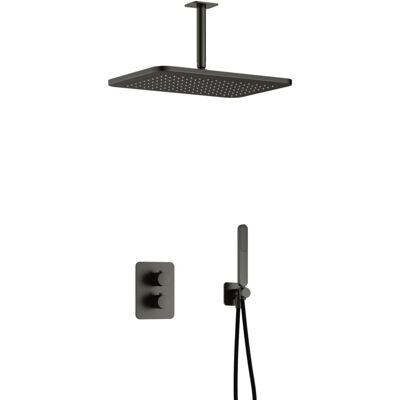 Hotbath Gal - GL106 - Inbouw Regendoucheset - Geborsteld Gunmetal PVD - Thermostatisch - Plafondbuis 15 cm - Hoofddouche 270x400 mm - Staafhanddouche - met GL106 - met 2-Weg Stop-Omstel Hotbath Gal - GL106 - Inbouw Regendoucheset - Geborsteld Gunmetal PVD - Thermostatisch - Plafondbuis 15 cm - Hoofddouche 270x400 mm - Staafhanddouche - met GL106 - met 2-Weg Stop-Omstel