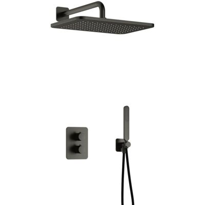 Hotbath Gal - GL106 - Inbouw Regendoucheset - Geborsteld Gunmetal PVD - Thermostatisch - Wandarm 35 cm - Hoofddouche 270x400 mm - Staafhanddouche - met GL106 - met 2-Weg Stop-Omstel Hotbath Gal - GL106 - Inbouw Regendoucheset - Geborsteld Gunmetal PVD - Thermostatisch - Wandarm 35 cm - Hoofddouche 270x400 mm - Staafhanddouche - met GL106 - met 2-Weg Stop-Omstel