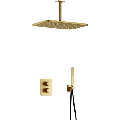 Hotbath Gal - GL106 - Inbouw Regendoucheset - Geborsteld Messing PVD - Thermostatisch - Plafondbuis 15 cm - Hoofddouche 270x400 mm - Staafhanddouche - met GL106 - met 2-Weg Stop-Omstel Hotbath Gal - GL106 - Inbouw Regendoucheset - Geborsteld Messing PVD - Thermostatisch - Plafondbuis 15 cm - Hoofddouche 270x400 mm - Staafhanddouche - met GL106 - met 2-Weg Stop-Omstel