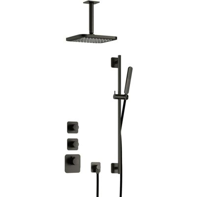 Hotbath Gal - Inbouw Regendoucheset - Geborsteld Gunmetal PVD - 2 Stopkranen - Thermostatisch - Plafondbuis 15 cm - Hoofddouche 220 mm - Staafhanddouche - Glijstang 900 mm - V01 Hotbath Gal - Inbouw Regendoucheset - Geborsteld Gunmetal PVD - 2 Stopkranen - Thermostatisch - Plafondbuis 15 cm - Hoofddouche 220 mm - Staafhanddouche - Glijstang 900 mm - V01