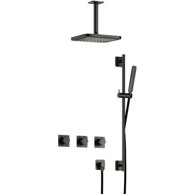 Hotbath Gal - Inbouw Regendoucheset - Geborsteld Gunmetal PVD - 2 Stopkranen - Thermostatisch - Plafondbuis 15 cm - Hoofddouche 220 mm - Staafhanddouche - Glijstang 900 mm - V02 Hotbath Gal - Inbouw Regendoucheset - Geborsteld Gunmetal PVD - 2 Stopkranen - Thermostatisch - Plafondbuis 15 cm - Hoofddouche 220 mm - Staafhanddouche - Glijstang 900 mm - V02