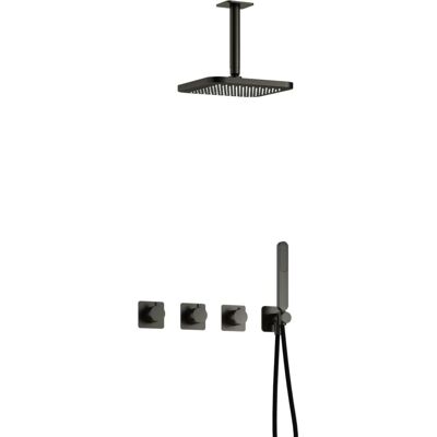 Hotbath Gal - Inbouw Regendoucheset - Geborsteld Gunmetal PVD - 2 Stopkranen - Thermostatisch - Plafondbuis 15 cm - Hoofddouche 220 mm - Staafhanddouche - V02 Hotbath Gal - Inbouw Regendoucheset - Geborsteld Gunmetal PVD - 2 Stopkranen - Thermostatisch - Plafondbuis 15 cm - Hoofddouche 220 mm - Staafhanddouche - V02