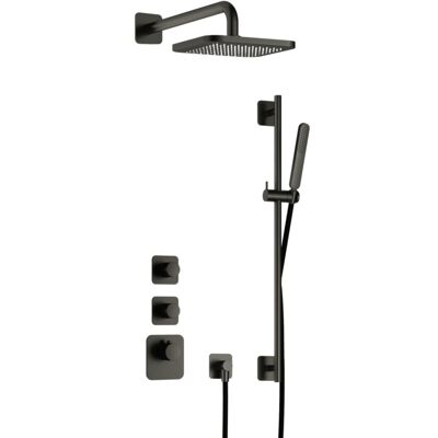 Hotbath Gal - Inbouw Regendoucheset - Geborsteld Gunmetal PVD - 2 Stopkranen - Thermostatisch - Wandarm 35 cm - Hoofddouche 220 mm - Staafhanddouche - Glijstang 900 mm - V01 Hotbath Gal - Inbouw Regendoucheset - Geborsteld Gunmetal PVD - 2 Stopkranen - Thermostatisch - Wandarm 35 cm - Hoofddouche 220 mm - Staafhanddouche - Glijstang 900 mm - V01