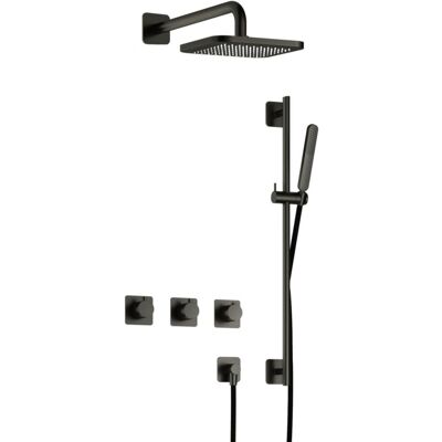 Hotbath Gal - Inbouw Regendoucheset - Geborsteld Gunmetal PVD - 2 Stopkranen - Thermostatisch - Wandarm 35 cm - Hoofddouche 220 mm - Staafhanddouche - Glijstang 900 mm - V02 Hotbath Gal - Inbouw Regendoucheset - Geborsteld Gunmetal PVD - 2 Stopkranen - Thermostatisch - Wandarm 35 cm - Hoofddouche 220 mm - Staafhanddouche - Glijstang 900 mm - V02