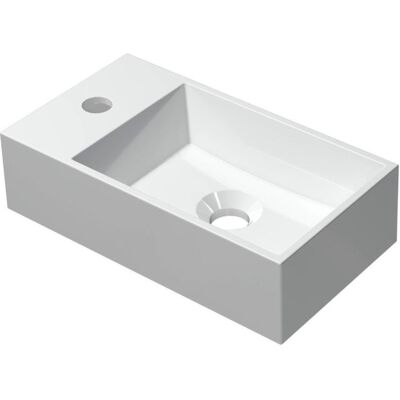 INK - Fontein Polystone Vierkant met Kraangat Links - 400x220x100 mm - Glans Wit INK - Fontein Polystone Vierkant met Kraangat Links - 400x220x100 mm - Glans Wit
