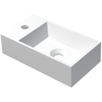 INK - Fontein Polystone Vierkant met Kraangat Links - 400x220x100 mm - Mat Wit INK - Fontein Polystone Vierkant met Kraangat Links - 400x220x100 mm - Mat Wit