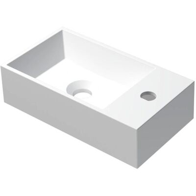 INK - Fontein Polystone Vierkant met Kraangat Rechts - 400x220x100 mm - Mat Wit INK - Fontein Polystone Vierkant met Kraangat Rechts - 400x220x100 mm - Mat Wit