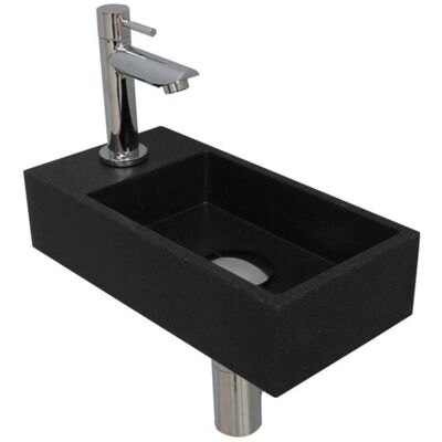 INK - Fonteinpack Quartz Links incl. Fonteinkraan - Design Sifon - Design Plug en Montageset - 360x180x90 Mm - Quartz Zwart/chroom INK - Fonteinpack Quartz Links incl. Fonteinkraan - Design Sifon - Design Plug en Montageset - 360x180x90 Mm - Quartz Zwart/chroom