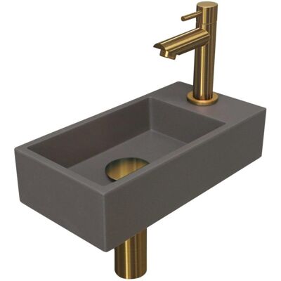 INK - Fonteinpack Quartz Rechts incl. Fonteinkraan - Design Sifon - Design Plug en Montageset - 360x180x90 Mm - Quartz Beton/mat Goud INK - Fonteinpack Quartz Rechts incl. Fonteinkraan - Design Sifon - Design Plug en Montageset - 360x180x90 Mm - Quartz Beton/mat Goud