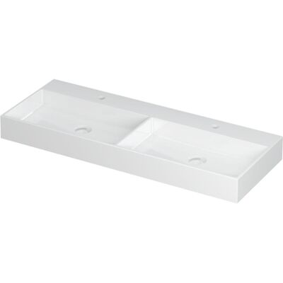 INK United Wastafel Porselein Dubbel met 2 Kraangaten incl. Porseleinen Click Plug en Verborgen Overloop Systeem - 1200x450x110 mm - Glans Wit INK United Wastafel Porselein Dubbel met 2 Kraangaten incl. Porseleinen Click Plug en Verborgen Overloop Systeem - 1200x450x110 mm - Glans Wit