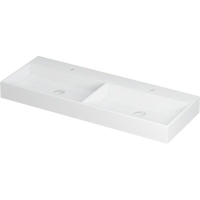 INK United Wastafel Porselein Dubbel met 2 Kraangaten incl. Porseleinen Click Plug en Verborgen Overloop Systeem - 1200x450x110 mm - Mat Wit INK United Wastafel Porselein Dubbel met 2 Kraangaten incl. Porseleinen Click Plug en Verborgen Overloop Systeem - 1200x450x110 mm - Mat Wit